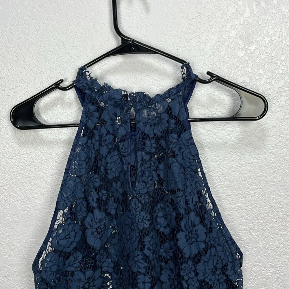 Free People Women's Navy Blue Sweet Meadow Floral Lace Halter Top Summer Sz L